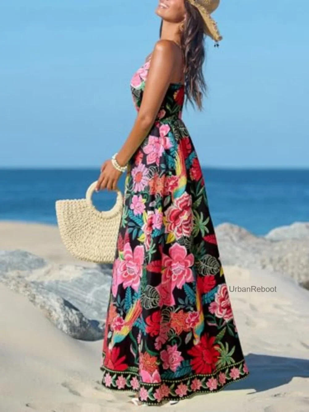 CUPSHE Floral Maxi Dress V-Neck Sleeveless Adjustable Spaghetti Straps Flowy